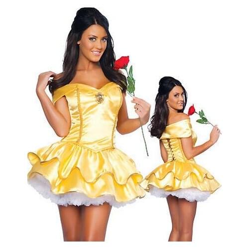 Plus Size Sexy French Maid Costume Yellow Strapless Tutu Pricess Dress Deguisement Halloween Cosplay Snow White Costume CE342