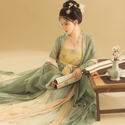 Retro Fairy Women Chinese Hanfu Dress Ancient Vintage Floral Stage Dance Costume Festival Party Traditional Tang Dynasty Clothes