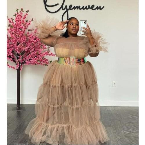 Champagne Prom Dress Without Sash Maternity Robes Long Sleeve Sheer Evening Dress Plus SIze Sheer Tulle Dress Black Girls Gowns