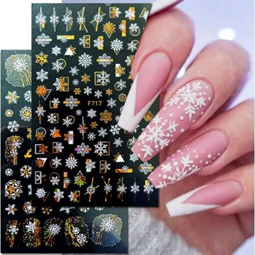 Gold Silver White Snowflakes 3D Nail Stickers Laser Holographics Self adhensive Transfer Decals Manicures Art Decoration Slider