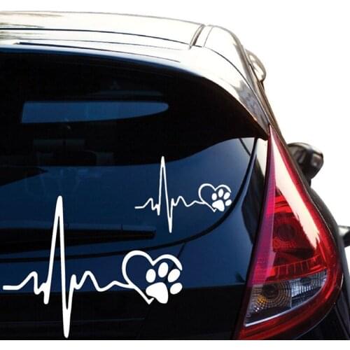 1pcs Cute Heartbeat Love Dog Footprints Creative Vinyl Creative Personality Car Sticker Decals Black White