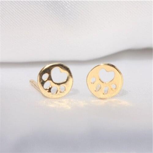10pcs/lot Cute Tiny Bear Paw Earring Jewelry Round Hollow Dog/Cat/Bear Paw Mark Print Unique Earring Jewelry