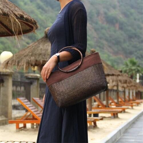 36x20CM Retro Japanese Handmade Bamboo Woven Bag Mini Bamboo Bag Tea Ceremony Storage Knitting Handbag a6110