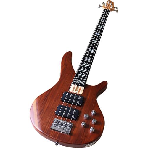 4 string active bass guitar 43 inch brown hickory wood top bolt on solid okoume wood back and side electric bass guitar