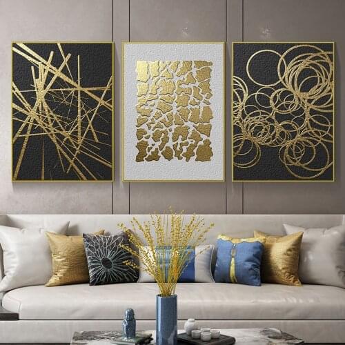 Abstract Geometric Canvas Poster Golden and Black Wall Art Painting Posters and Prints Wall Pictures for Living room Home Decor