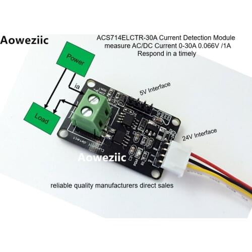Aoweziic The 0-30A ACS714ELCTR-30A-T ACS714ELCTR-30A ACS714 30A module current sensor 0.066V/1A 5V or 24 Power Supply