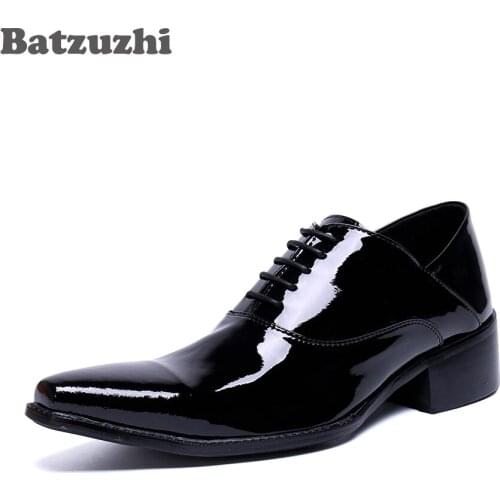Batzuzhi Handmade Men Shoes Pointed Toe Black Formal Leather Dress Shoes Oxfords Lace-up Zapatos Hombre, Big Sizes 38-46