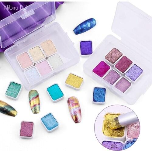 4/6 Colors Glitter Nail Watercolor Pearl Mirror To Paint Iridescent Paint Chrome Mirror Power Painting Solid Pigment Nail Art