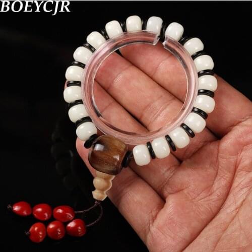 BOEYCJR White Bodhi Beads Bangles & Bracelets Handmade Jewelry Vintage Ethnic Charms Bracelet for Women or Men Christmas