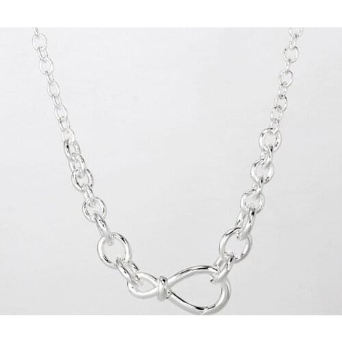Free Shipping Authentic 925 Sterling Silver Chunky Infinity Knot Chain Necklace For Women DIY Jewelry Bead S925 Charms 50cm long
