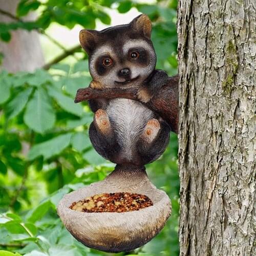 Raccoon Bird Feeder Outdoor Squirrel Bird Feeder Lawn Garden Decor For Animals Home Gardening Resin Decor Hanging Garden Statue