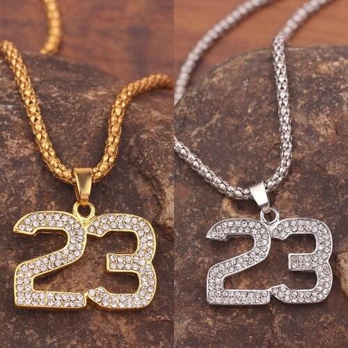 Hip Hop Lucky Number 23 Crystal pendant necklace Basketball Legend Number 23 women men necklace Jewelry gifts