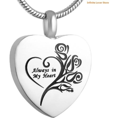 KLH9122 Wholesale Always In My Heart Cremation Jewelry Keepsake Memorial Urn Necklace Ash Holder,Cheap Funeral Jewelry for Ashes