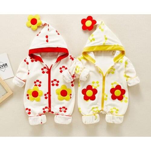 Newborn baby jumpsuit girl flower crawl cotton