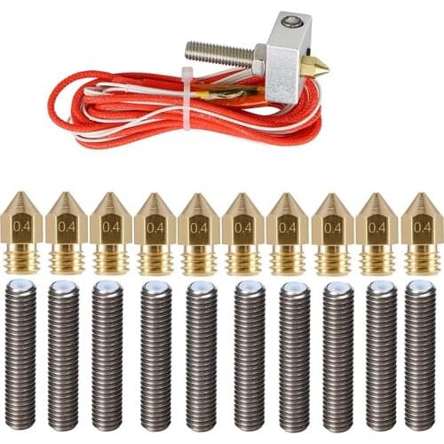 MK8 Extrusion Head Kit, 3D Printer Extruder Hot End Kit,with 10Pcs 12V Extruder 0.4mm Nozzle and 10Pcs M6 Throat Tube