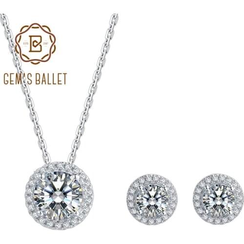 GEMS BALLET Brilliant-Cut Moissanite Diamond Bridal Jewelry Set 925 Sterling Silver Earrings Necklace For Women Wedding Jewelry