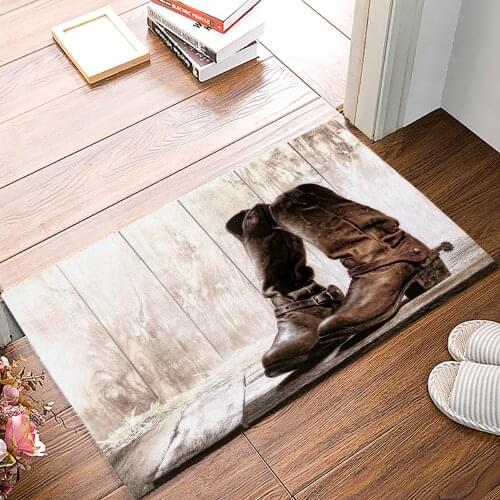 Western Cowboy Vintage Boots Anti-Slip Doormat Bedroom Kitchen Mat Bathroom Rug Home Doormat for Entrance Door