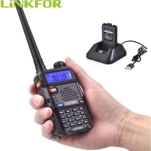 LiNKFOR UV-5R 2-Way Walkie Talkie 5W Dual Band UHF VHF Radio + Earpiece 128 Channels LED Portable Two-Way Radio