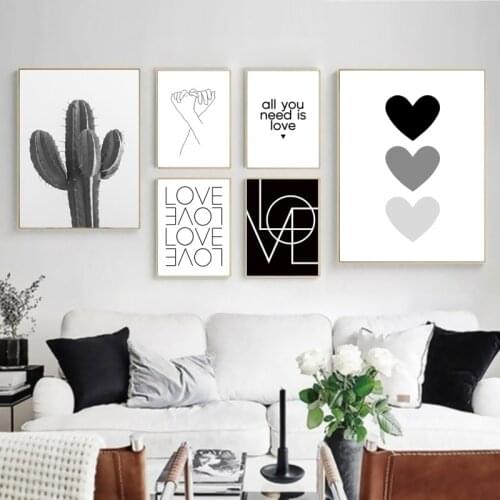 Minimalist Heart Black And White Gray Canvas Painting Wall Poster Simple Picture For Living Room Decoration Home Decor