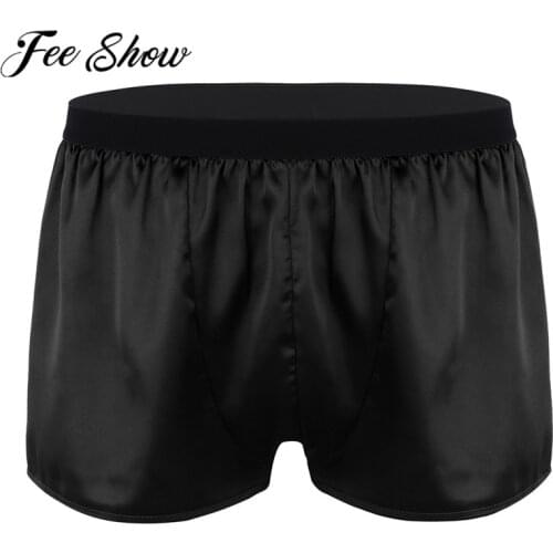 Feeshow Men Boxer Panties Lightweight Shiny Satin Boxer Shorts Male Panties Lounge Runing Short Pants Male Nightwear Lingerie