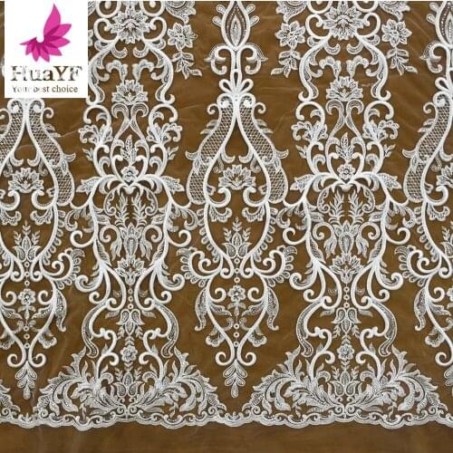New Fashion White Bridal Lace Sequins Mesh Embroidery Fabric For Wedding Dress HY1437