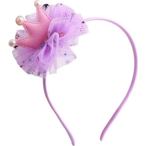 Ncmama Glitter Crown Net Yarn Hairband for Girls Sequin Star Lace Hair Bows Headband Black Princess Hair Hoop Hair Accessories