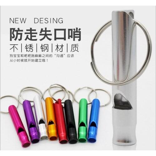 Wholesale 500pcs/lot Stainless Dog Training Whistles High Pitched tool Adjustable Key Chain Rings Aluminum 7.5x0.7cm 8 colors