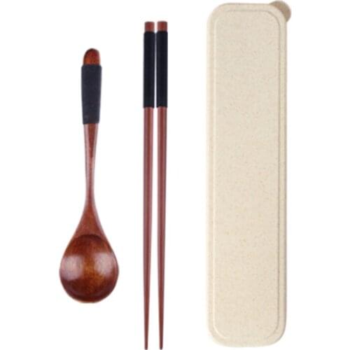 Portable Wooden Cutlery Sets Travel Dinnerware Environmental With Box Gifts Personal Health Spoon And Chopstick Tableware Set