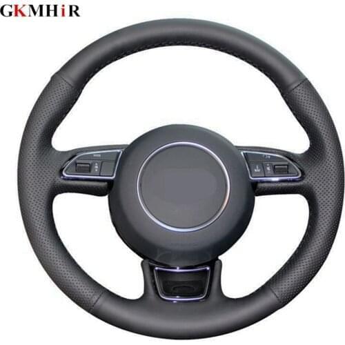 DIY Black Genuine Leather Car Steering Wheel Cover For Audi A3 8V Sportback A4 B8 Avant A5 8T A6 C7 A7 G8 A8 A1 8X