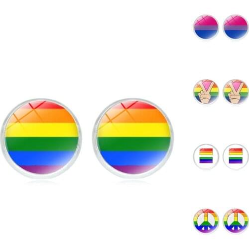 Earring Bi Pride Stud Earring Jewelry Hypoallwergenic Ear Nail Gay Pride Glass Cabochon Earring Wholesale
