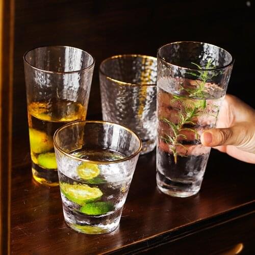 Ins Style Gold Stroke Glass Cup Brief Style Glass Breakfast Cups Glassware Water Coffee Tea Cups Mugs Milk Smoothie Drinkware