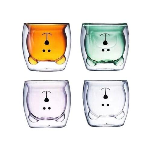 Glass Mugs Double Wall Glass mug, Bear cat dog animal Double-layer glass mug Coffee Cup, Christmas mug gift ,cute Tea Milk Cup