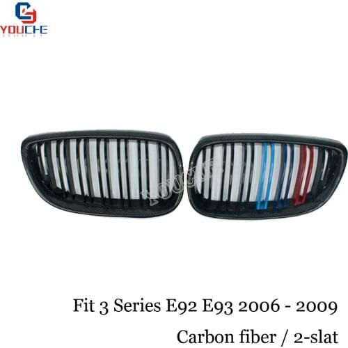 Carbon Fiber Gloss M Color Grill Front Kidney Grille Mesh for BMW 3 Series E92 E93 2006 - 2009 Coupe Cabriolet 320i 325i 330i