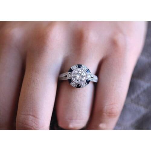 Vintage Solitaire Deep Blue Cubic Zirconia Stone Party Ring for Women New Years Gift Jewelry Wholesale Lots Bulk Ring Wedding