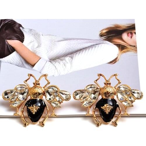 Vintage Animal Crystal Bee Stud Earrings Bohemian Brand Party Statement Rhinestone Ear Stud For Girls Bijoux Wholesale
