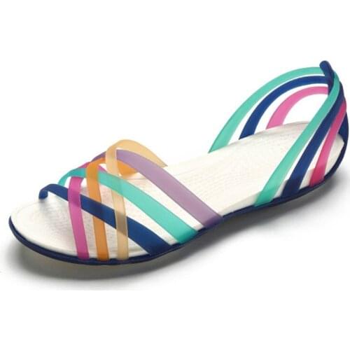 Women Rainbow Jelly Sandals Candy Color Peep Toe Female Flat Beach Shoes Slip On Slides Casual Ladies Summer Footwear