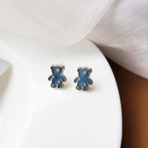 Design bear temperament blue small cute star stud earrings
