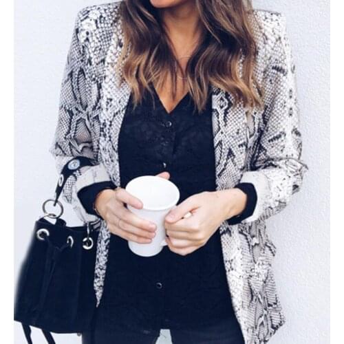 Women Ladies Snakeskin Long Sleeve Suit Cardigan Coat Office Jacket Sexy Snake Pattern Leopard Coat 2021 New Fashion Plus S-XL