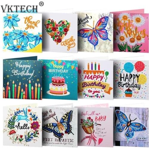 12pcs Diamond Painting Greeting Card Special Shape Diamond Embroidery Birthday Cards Thanksgiving Cards Cross Stitch Craft