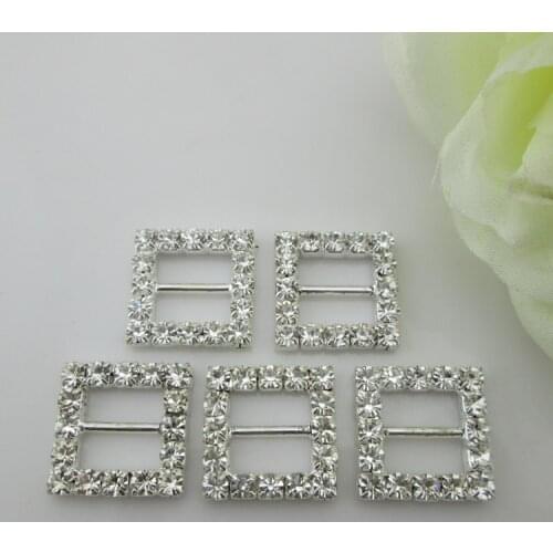 10pcs Square Crystal Rhinestone Buckle Invitation Ribbon Slider 11mm innner bar