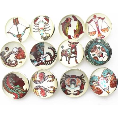 120pcs/lot Mix Glass twelve constellations Snap Buttons for 18mm Snap Necklace Bracelet Bangles DIY Snap Jewelry Charms
