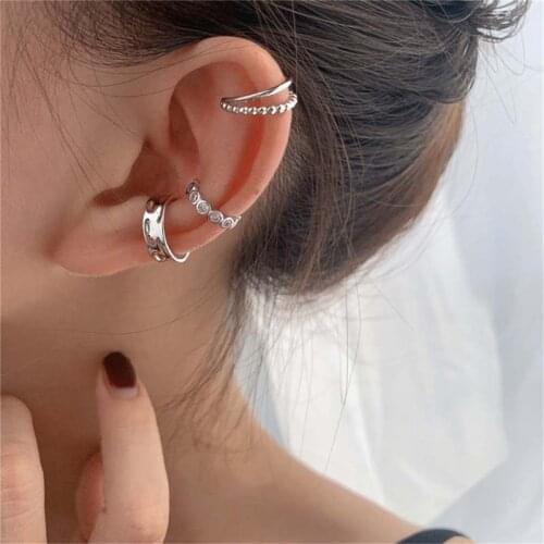 3Pcs/Set 925 Sterling Silver Korean Design Zircon Geometric Earrings Female Double Twist Without Pierced War Clip Ear Cuff