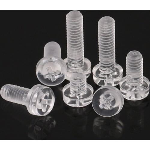50Pcs ISO7045 DIN7985 M2.5 M3 M4 M5 Transparent Acrylic Cross Round Head Nylon Screws Plastic Phillips Screw