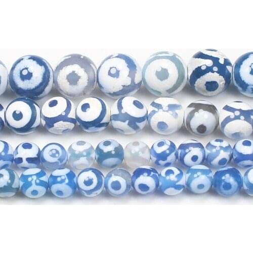 6-10mm Smooth Blue 3eyes Dzi agates Round Beads 14.5"For DIYJewelry making! Mixed wholesale for all items