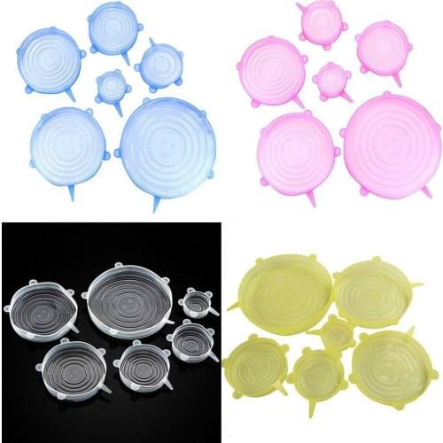 6 Pcs Silicone Stretch Lids Reusable Airtight Food Wrap Covers Keeping Fresh Seal Bowl Stretchy Wrap Cover Kitchen Accessories