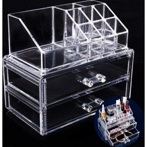Multiple Grid Acrylic transparent Makeup Organizer Storage Box Drill polish lipstick Nail organizer Cosmetic Jewelry Box Holder