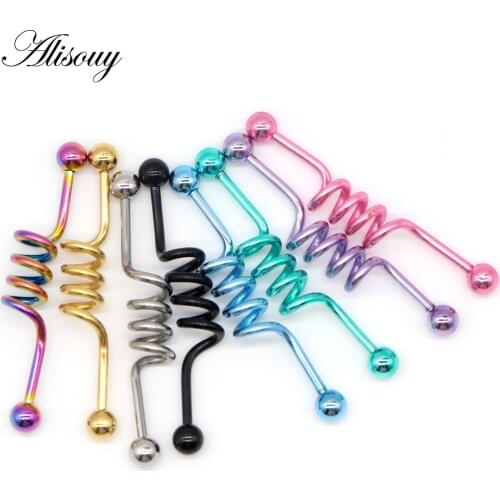 Alisouy 1PCS Hiphop 14G 316L Stainless Steel Spring Pattern Ear Plug Tunnel Body Piercing jewelry Ear Cartilage nail jewelry