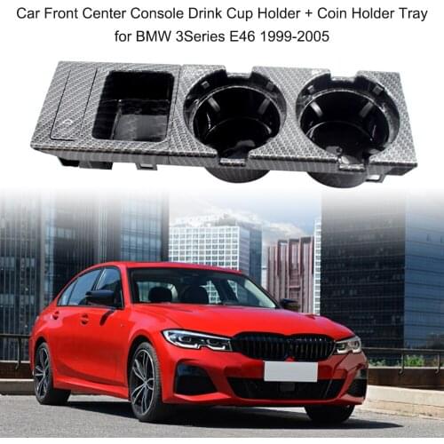 Car Front Center Console Drink Cup Holder + Coin Holder Tray Carbon Fiber Replacement for BMW 3Series E46 1999-2005 Car Styling