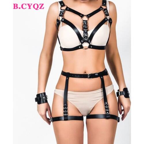 B.CYQZ Sexy Lingerie Belt Punk Stockings Garter Body Bondage Suspender Gothic Costume Adjustable Straps Leather Harness Woman