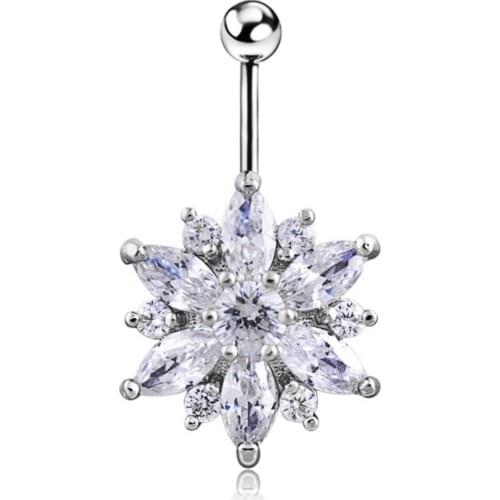 White Flower Cubic Zirconia Steel Belly Piercing Dp48 In Summer Seascape Image Wink Çekebilen Stylish Design